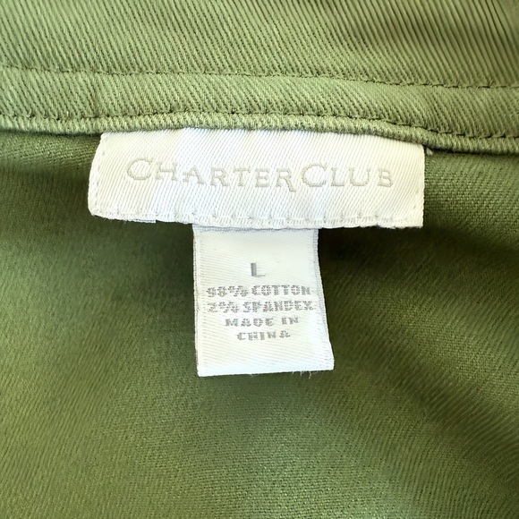 Charter Club Utility Jacket Women’s L Green Cotton Blend Military Button Front - Picture 6 of 8